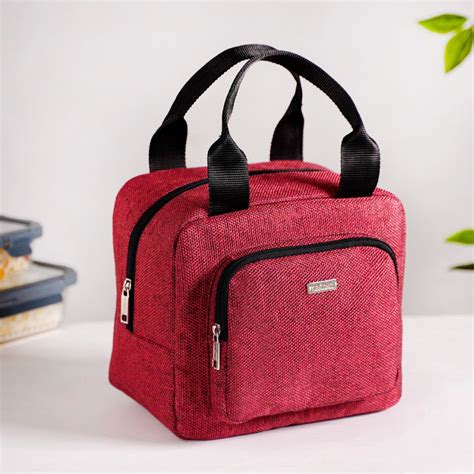 Everyday Use Heat Insulated Jute Lunch Bag Red Online - Premium Lunch ...