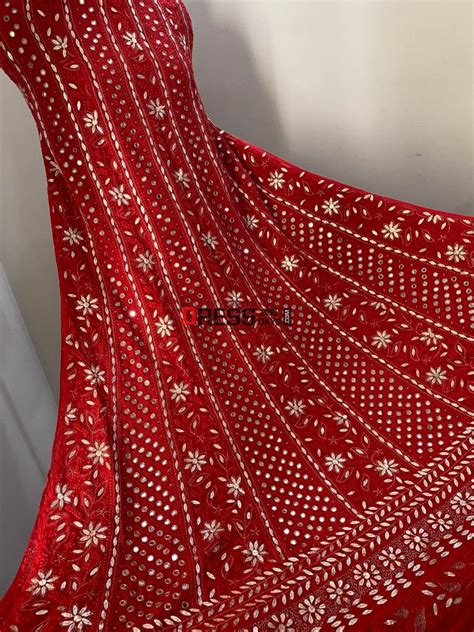 Red Mirror & Gota Patti Work Chikankari Anarkali Suit – Dress365days