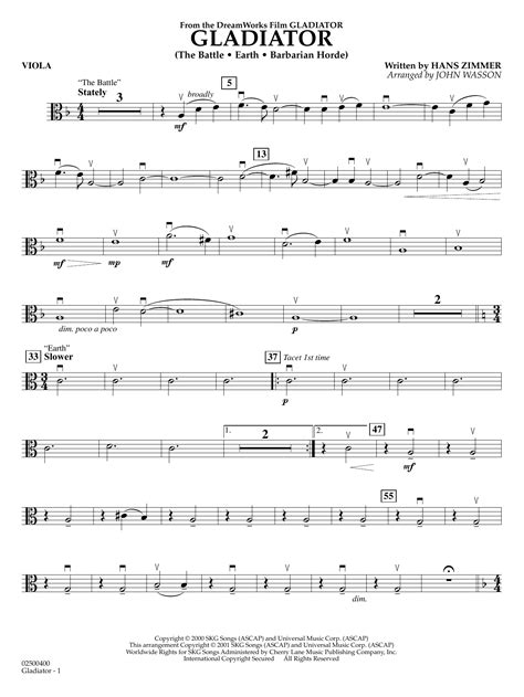 Gladiator (arr. John Wasson) - Viola by Hans Zimmer Sheet Music for Orchestra at Sheet Music Direct