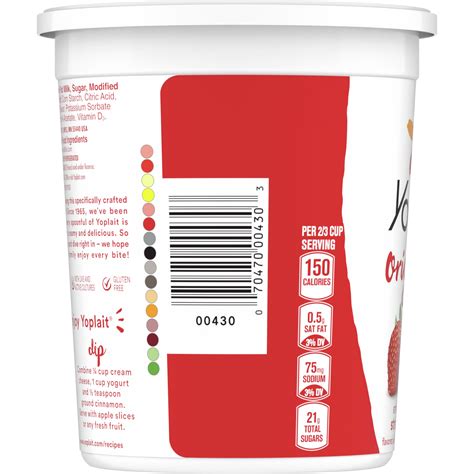 Yoplait Strawberry Yogurt Nutrition Label