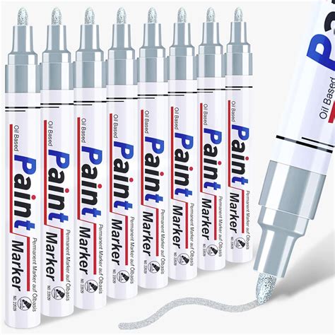 Amazon.com: Silver Paint Pen Permanent Metallic Marker - 8 Oil Based Paint Pens, Medium Tip ...