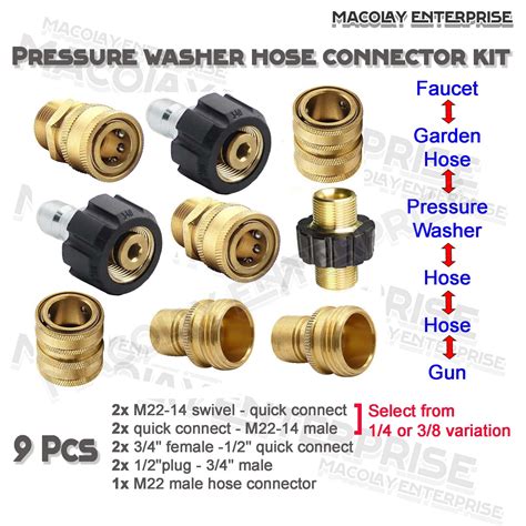 F18 9pcs Pressure Washer Adapter, Quick Connect Kit Quick Disconnect ...