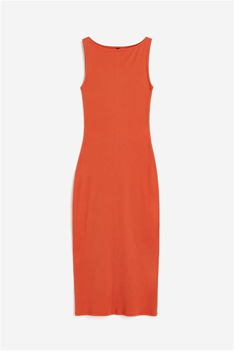 Ribbed bodycon dress - Orange - Ladies | H&M IN