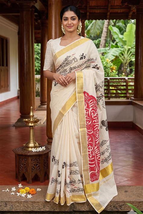 Offwhite Kasavu Njanapana Saree – Byhand