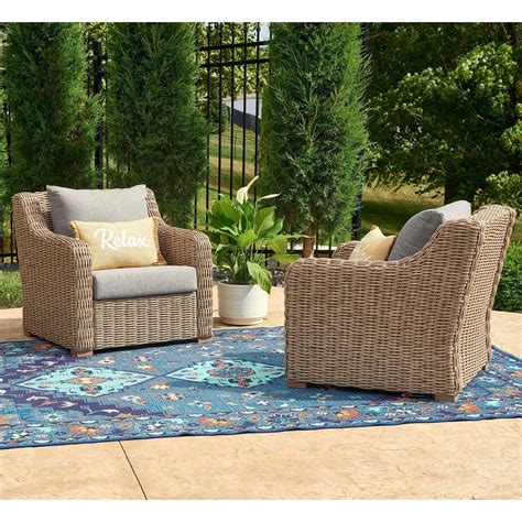 Better Homes & Gardens Bellamy Outdoor 2pk Lounge Chairs, Gray Wicker ...