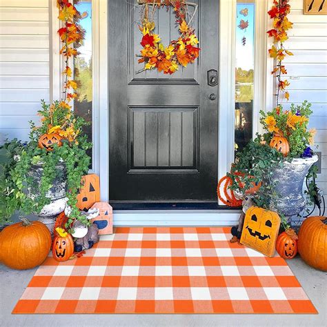 Amazon.com : KIMODE Fall Outdoor Rug Orange and White 3'x5',Washable ...