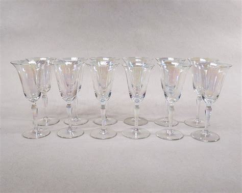 Set (12) Vintage Hand Blown Iridescent Luster Tulip Wine Glasses 1930s ...