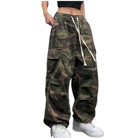 OWMEOT Women's Camo Cargo Pants Camouflage Mid Rise Denim Cargo Pants ...