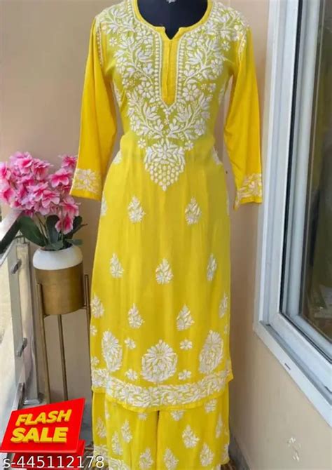 CHIKANKARI WORK KURTI AND PALAZZOS