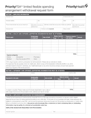 Fillable Online PriorityFSA limited flexible spending arrangement ...