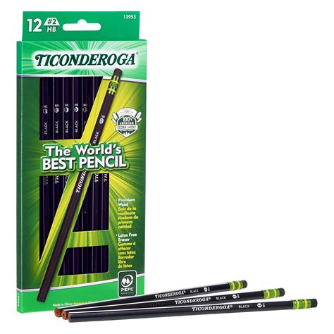 Ticonderoga Number 2 Soft Pencils, Wood-Cased Graphite Black Pencil, 12 ...