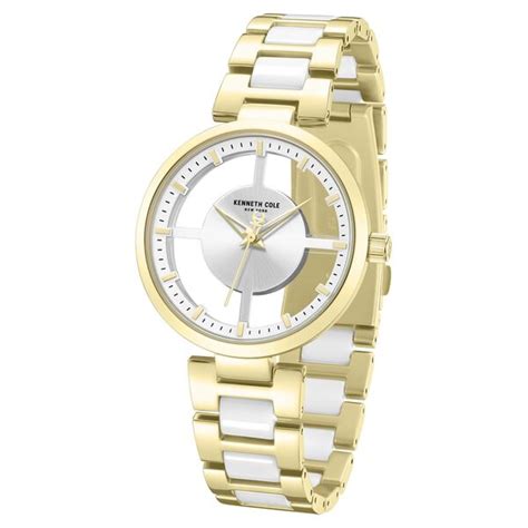 Buy Online Kenneth Cole Quartz Analog Silver Dial Golden Colour Ceramic ...