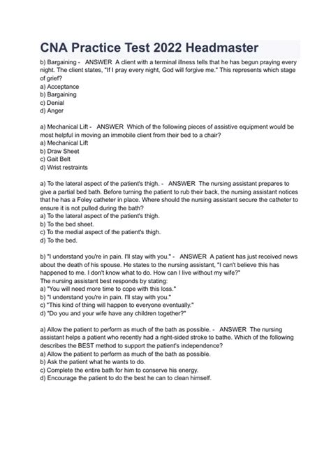 CNA Practice Test 2022 Headmaster - QUESTIONS WITH COMPLETE SOLUTION ...