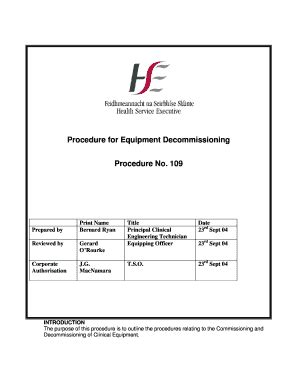 Fillable Online hse Procedure for Equipment Decommissioning Procedure ...