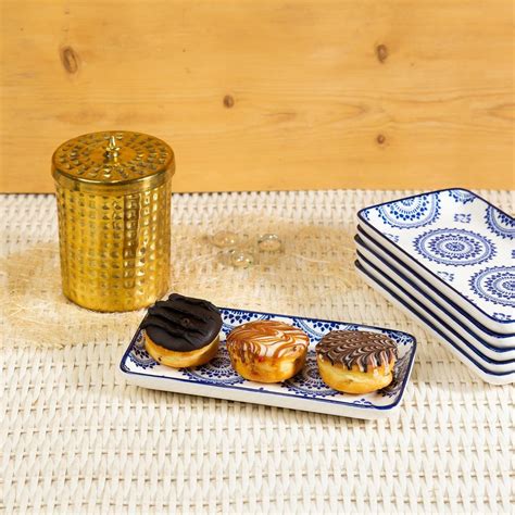 Glazed Blue Banjara 7 Inch Rectangle Ceramic Plates (Set of 6) – EZ Life