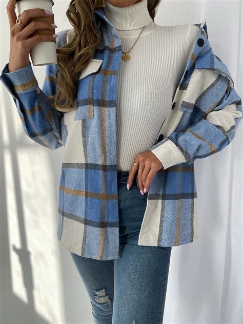 Plaid Print Flap Pocket Overcoat | SHEIN USA