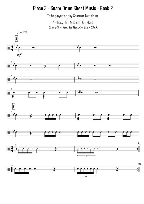 snare drum sheet music – Learn Drums For Free