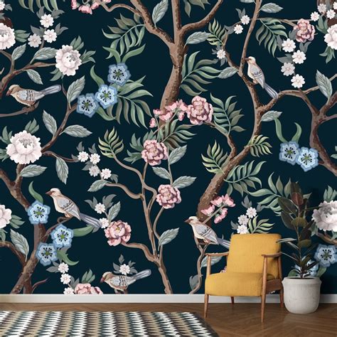 A Wallpaper with Birds and Flowers - Magicdecor®
