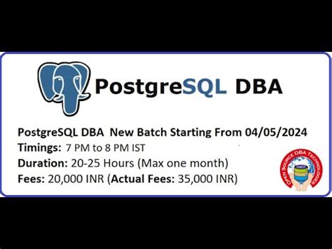 PostgreSQL DBA Online Training New Batch 04052024 - YouTube