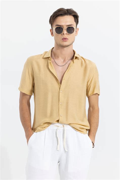 Buy Men's Textured Line Beige Shirt Online | SNITCH
