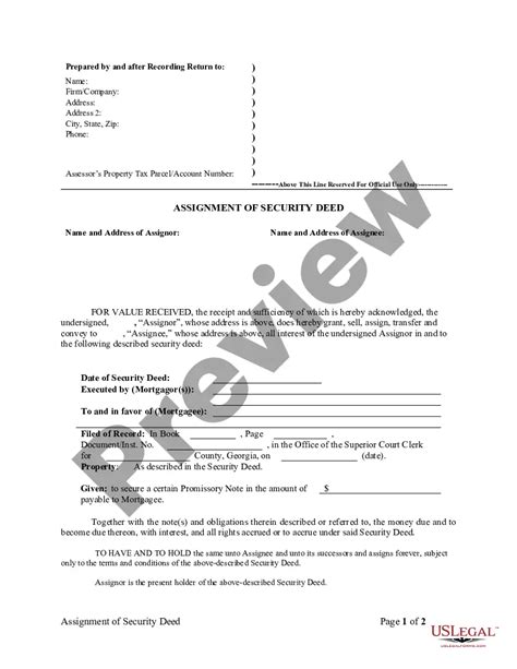 Georgia Assignment of Security Deed - Corporate Mortgage - Holder | US ...