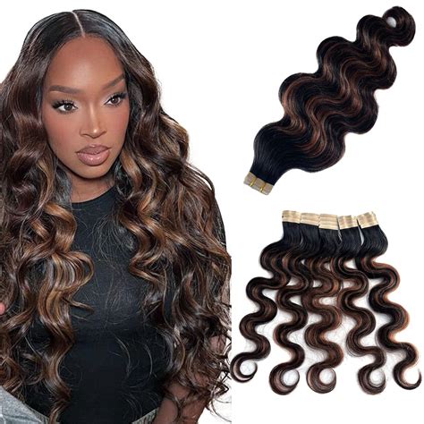 Amazon.com : Tape in Hair Extensions Human Hair Body Wave 16 Inch 50g ...
