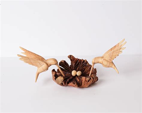 Couple Hummingbird Figurine, Bird Nest, Egg, Painted, Unique Sculpture ...