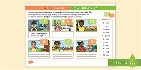 French: KS1 Say Your Age Worksheet