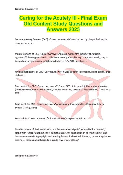 University Of Texas - Tyler Caring for the Acutely Ill Exam 1, 2, 3, 4 ...