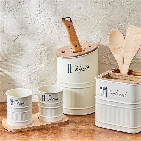 Buy Mirage Metal Utensil Holder with Mango Wood Lid from Home Centre at ...