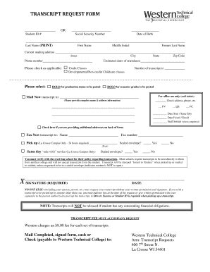 Western Technical College Transcript Request Form - Fill and Sign ...