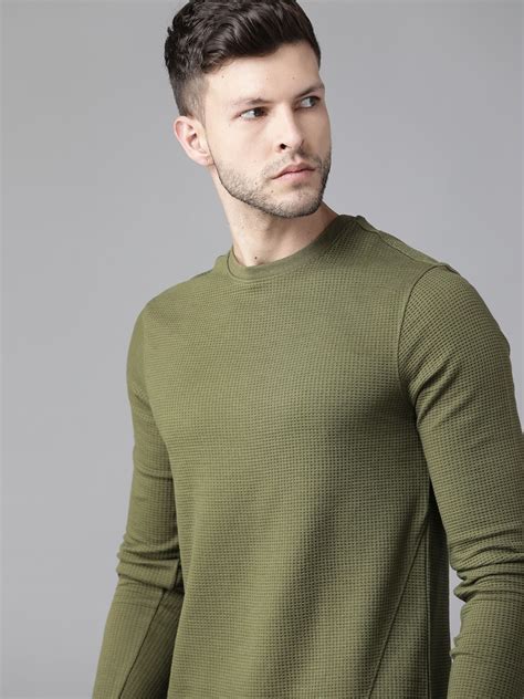 Roadster Men Olive Green Waffle Texture T-shirt - Price History
