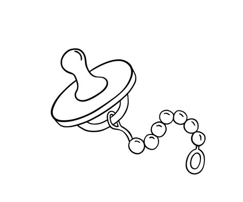 Baby pacifier doodle. Outline illustration isolated on white. Nipple ...