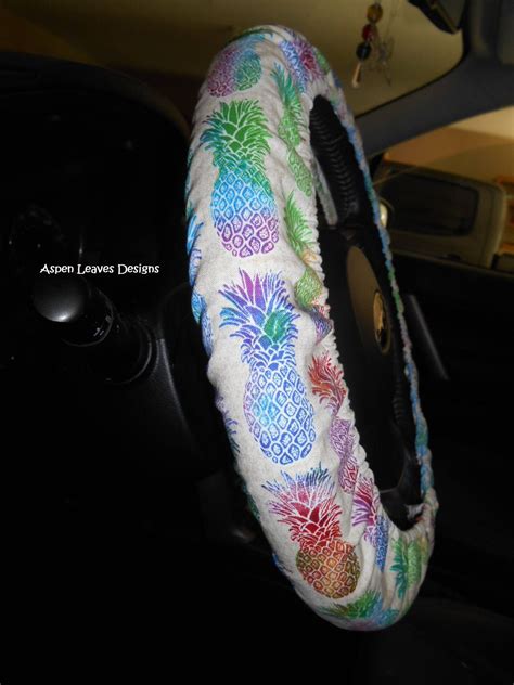 Pineapple steering wheel cover with blended color fruit on beige fabric. | Girly car accessories ...
