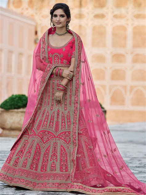Festive Pink Semi Stitched Lehenga With Unstitched Blouse