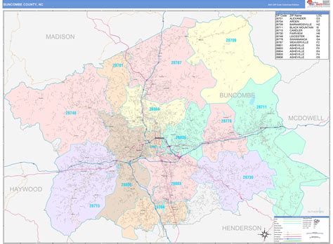 Buncombe County, NC Wall Map Color Cast Style by MarketMAPS - MapSales