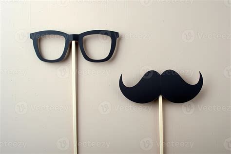 Fake mustache and glasses creating a funny disguise on beige background ...