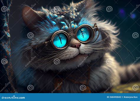 Portrait of a Smiling Cat in Glasses with Big Blue Eyes, Generative Ai ...
