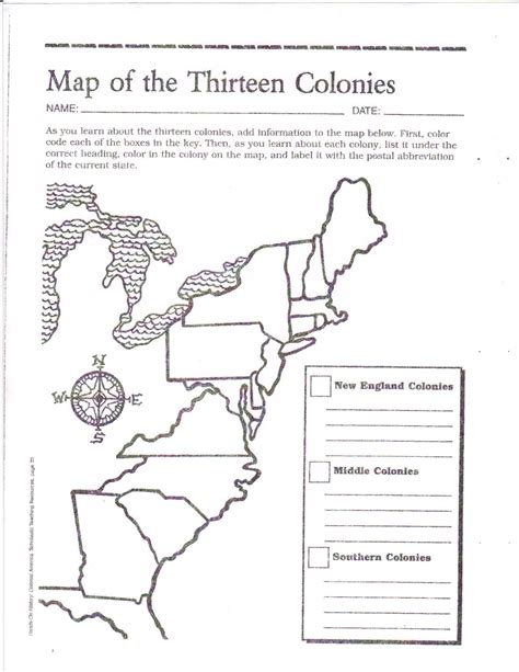 Printable Map Of The 13 Colonies