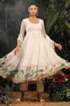 Buy White Modal Satin Floral Scoop Neck Printed Anarkali Set For Women ...