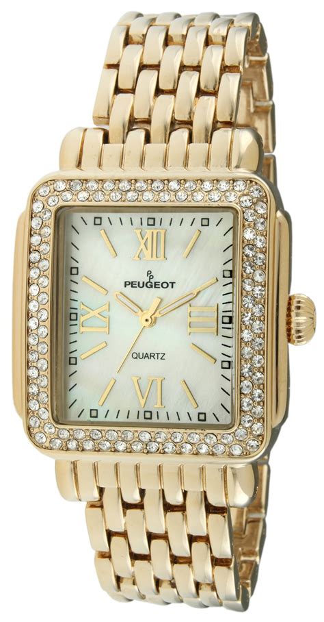 Peugeot Rectangle Crystal Bezel Roman Numeral Dial 14K Gold Plated ...