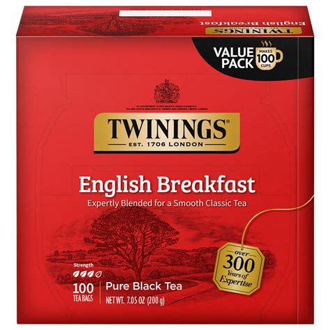 Twinings English Breakfast Black Tea Individually Wrapped Bags, 100 ...