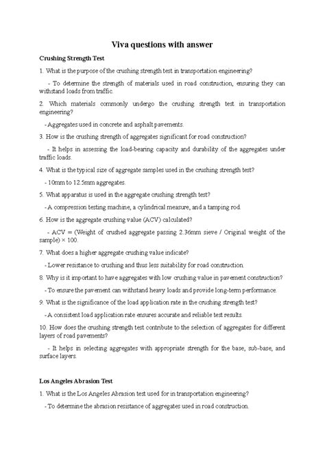 TE 22 Viva Questions on Crushing Strength, Los Angeles, Impact ...