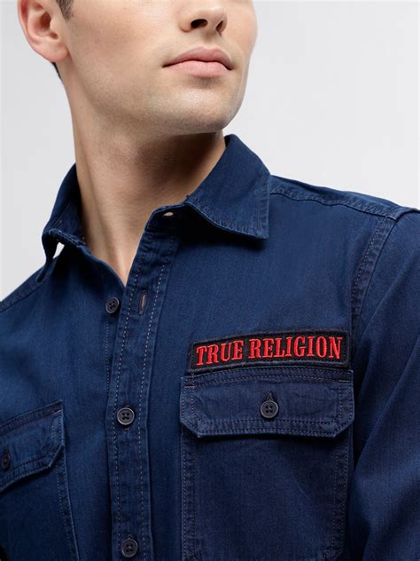 True Religion Men Blue Printed Spread Collar Full Sleeves Shirt – Shirt ...