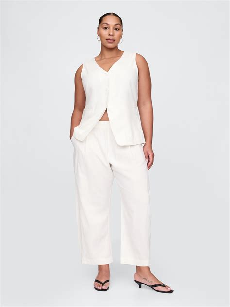 Mid Rise Linen-Blend Easy Barrel Pants | Gap