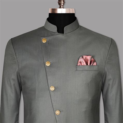 Chicago Gray Stripes Premium Wool Blend Bandhgala/Jodhpuri Blazers for Men.