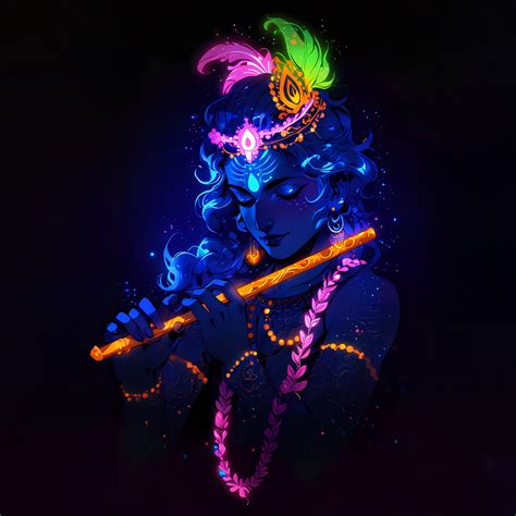 Lord Krishna Wallpaper 4K, Glowing, Hinduism, AMOLED, 5K