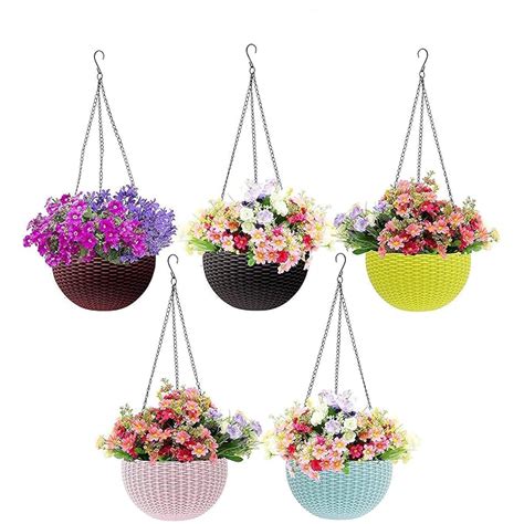 Go Hooked Plastic Hanging Planters with Chain Set of 5 – UV-Stabilized ...