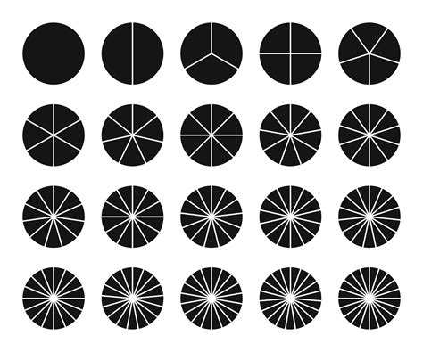 Circles divided into parts from 1 to 20. Circle segments set. Fraction ...