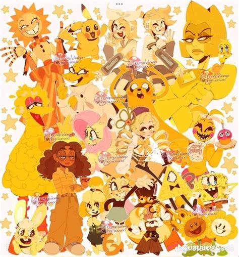 Yellow characters | Disney character art, Cartoon art styles, Cute drawings